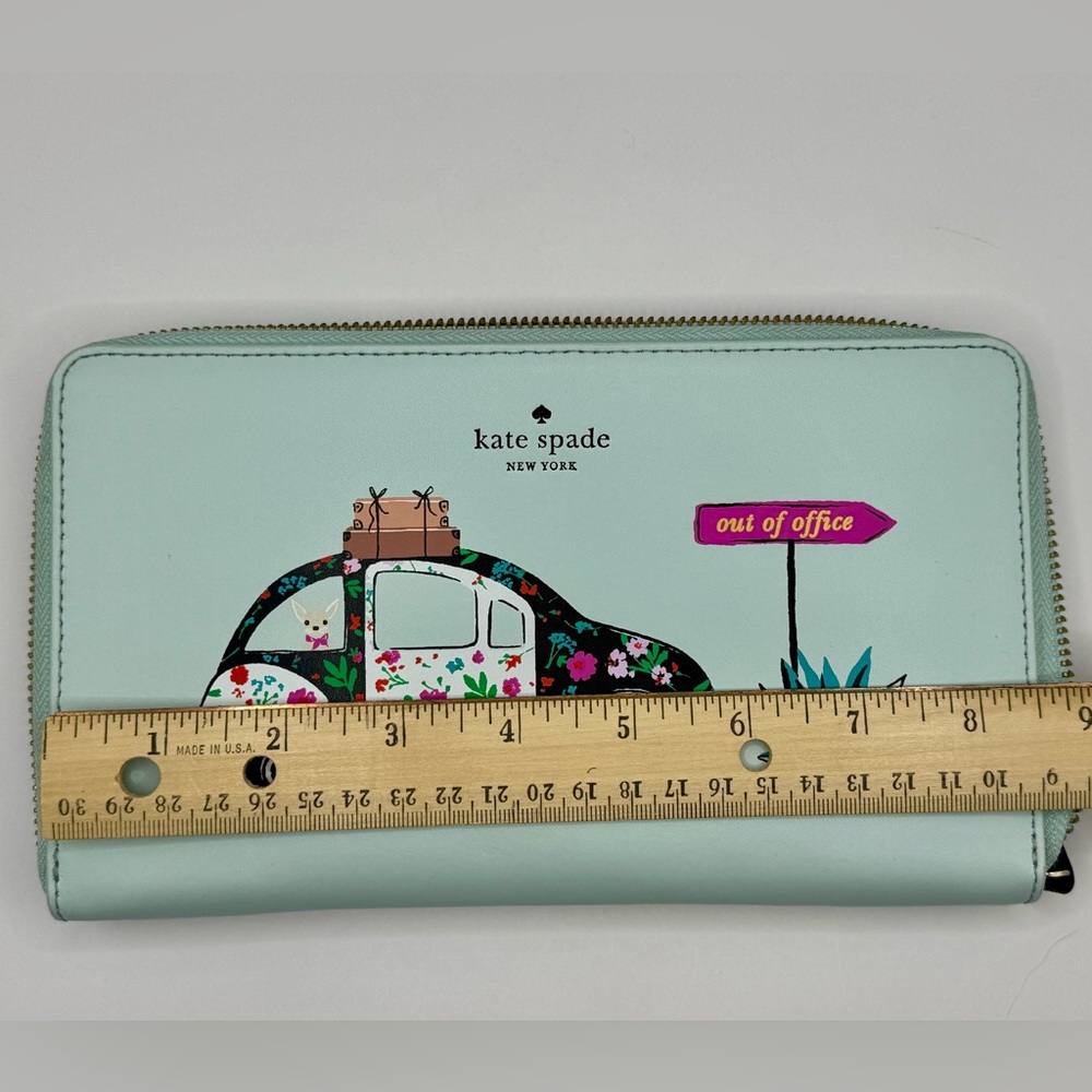 Kate Spade New Horizons Out of Office Kaden Aqua Wallet Clutch VW Bug Car - Picture 8 of 12